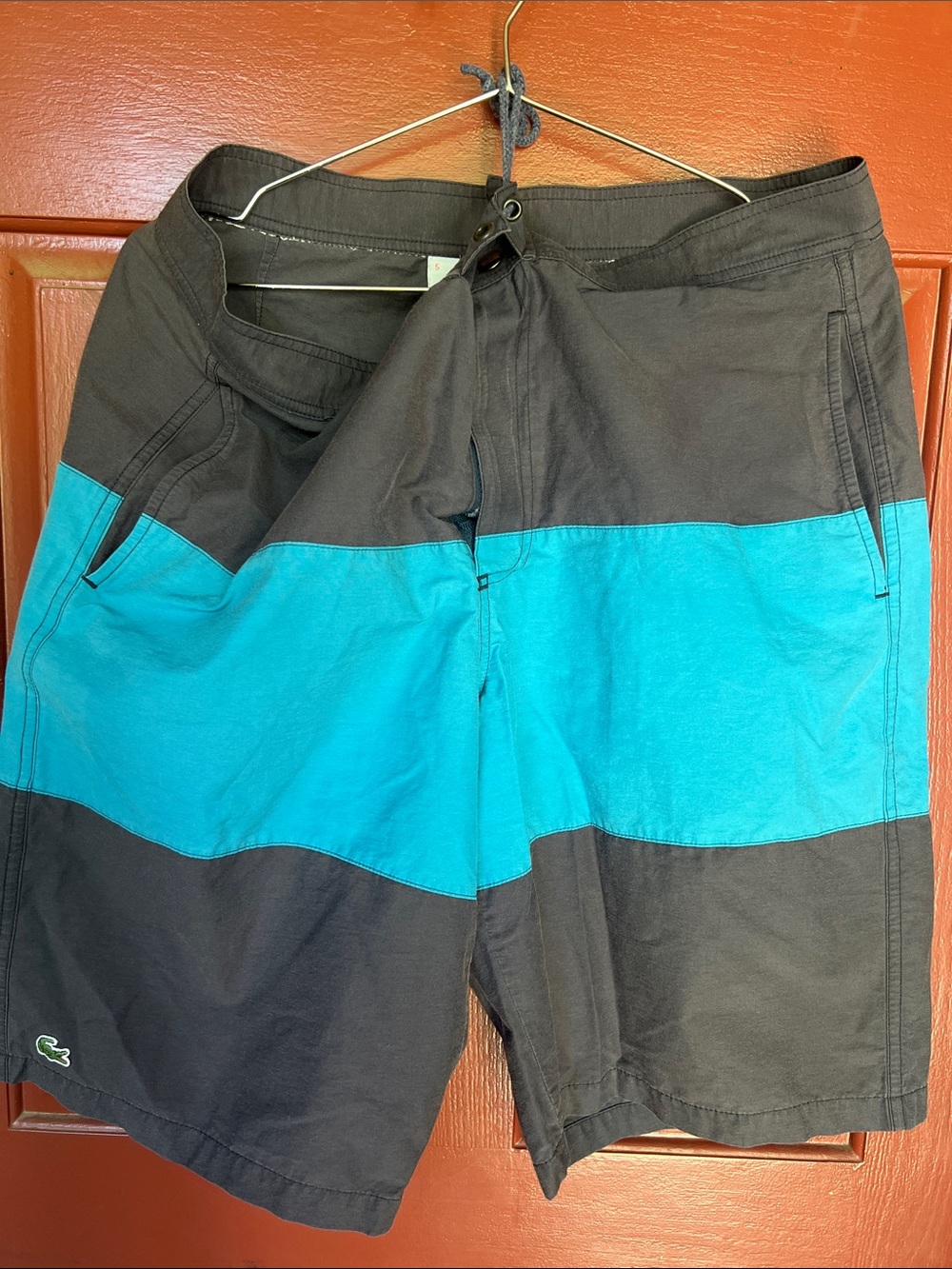 Lacoste Men’s Black & Teal Colorblock Swim Shorts